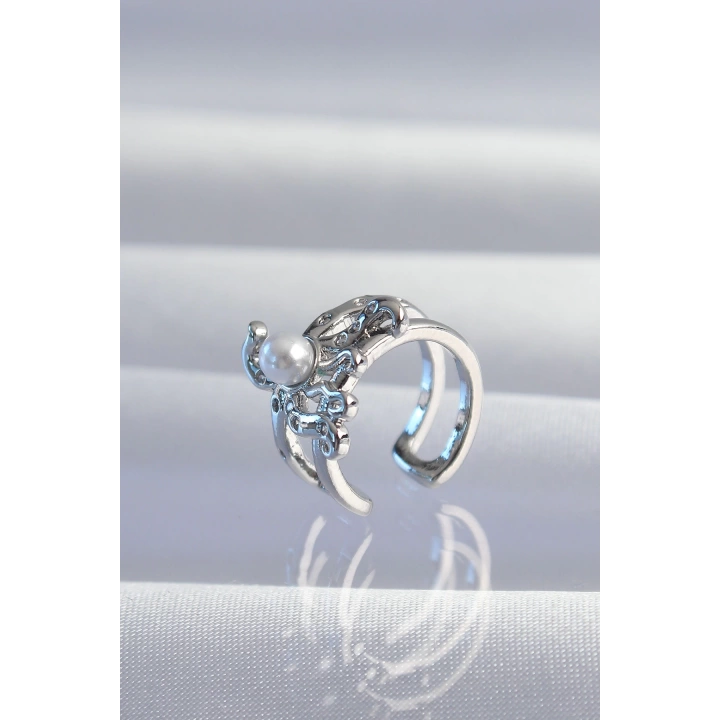 BFS Pirinç Gümüş Renk İncili Ahtapot Earcuff Küpe