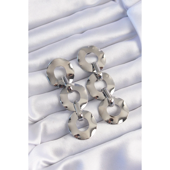 BFS Pirinç Gümüş Renk Oval Ayna Model Sallantılı Küpe