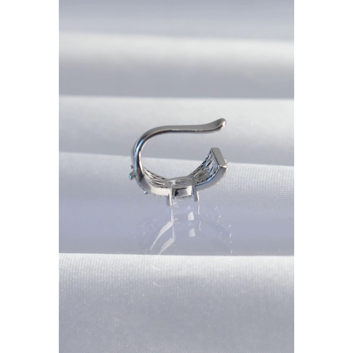 BFS Pirinç Gümüş Renk Zirkon Taş Kaplama Earcuff Küpe