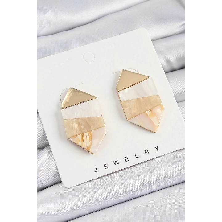 BFS Pirinç Mermer Desenli Vintage Geometrik Model Gold Renk Kadın Küpe