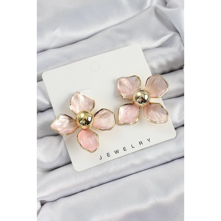 BFS Pirinç Pembe Çiçek Vintage Model Gold Renk Kadın Küpe