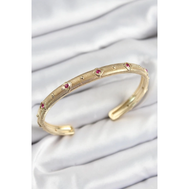 BFS Pirinç Renkli Zirkon Taşlı Vintage Model Gold Renk Kadın Kelepçe