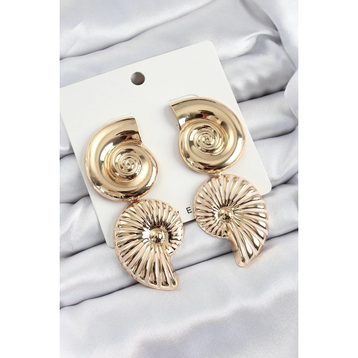 BFS Pirinç Sarmal Sallantılı Deniz Kabuğu Vintage Model Gold Renk Küpe