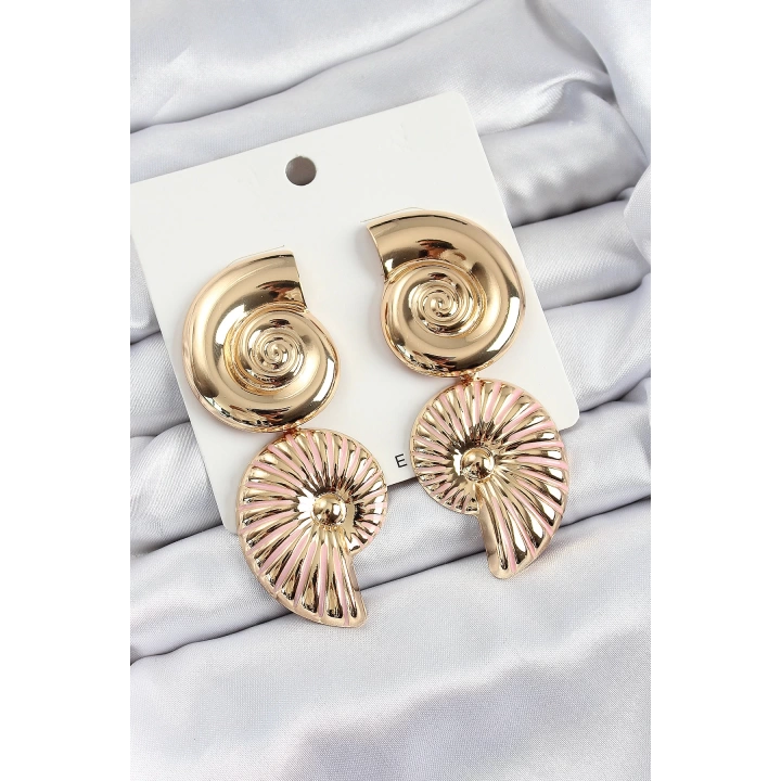 BFS Pirinç Sarmal Sallantılı Deniz Kabuğu Vintage Model Gold Renk Küpe