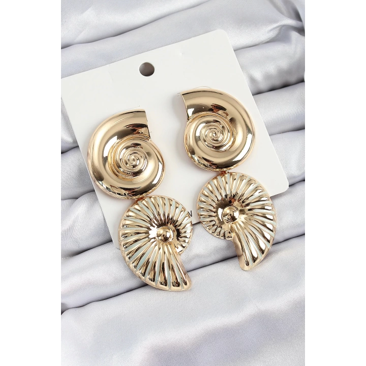 BFS Pirinç Sarmal Sallantılı Deniz Kabuğu Vintage Model Gold Renk Küpe