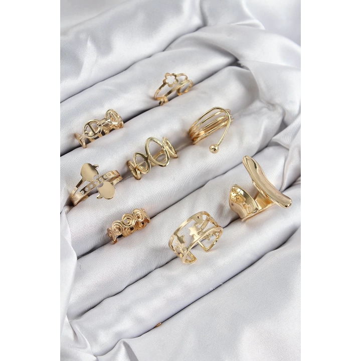 BFS Pirinç Sarmal Ve Yıldız Model Gold Renk Kadın Yüzük Kombin Set