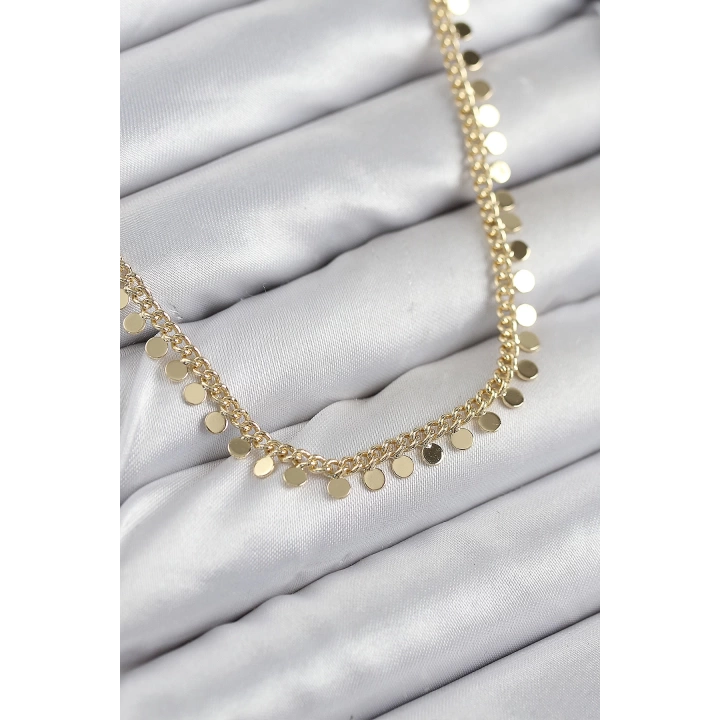 BFS Pirinç Sıralı Pul Zincir Model Gold Renk Kadın Kolye