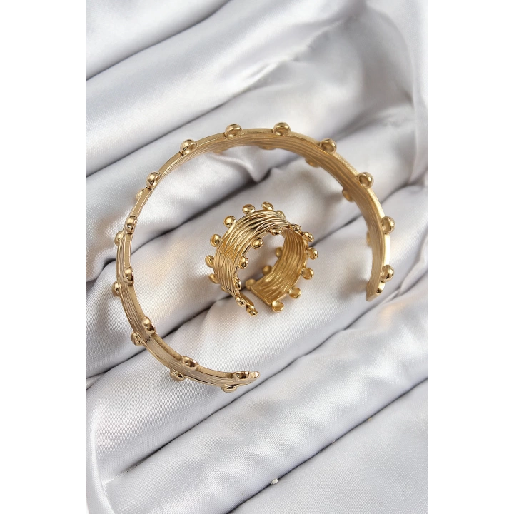BFS Pirinç Topcuk Model Gold Renk Bileklik Yüzük Set