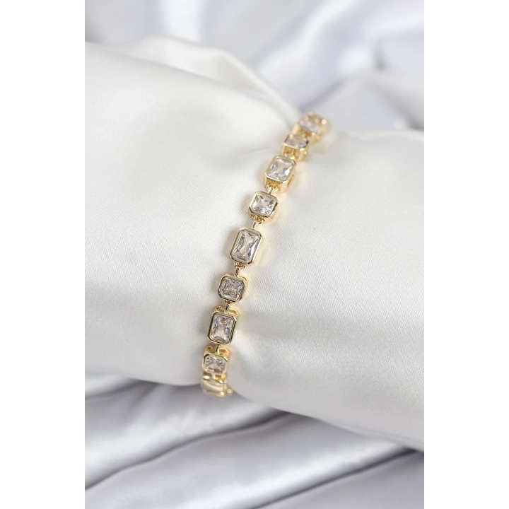 BFS Pirinç VIP Seri Zirkon Taşlı Gold Renk Kadın Bileklik