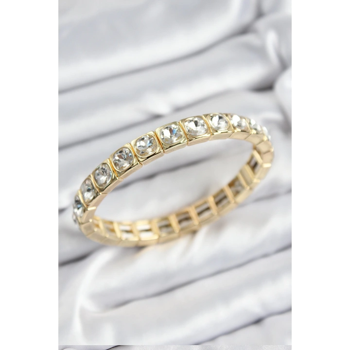 BFS Pirinç Zirkon Taşlı Kare Model Gold Renk Lastikli Kadın Bileklik