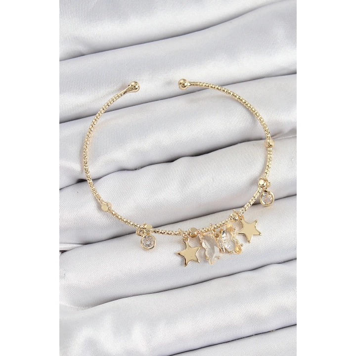 BFS Pirinç Zirkon Taşlı Kelebek Ve Yıldız Model Gold Renk Charm Bileklik