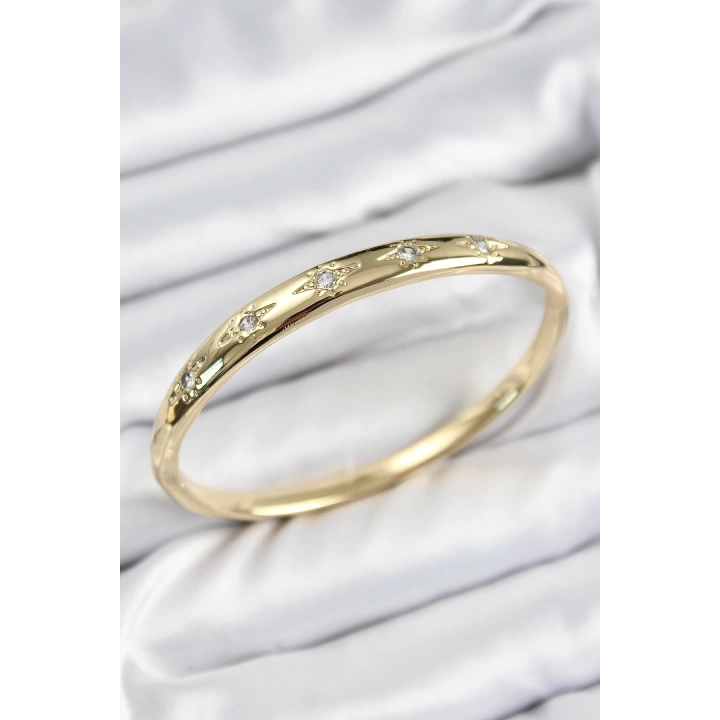 BFS Pirinç Zirkon Taşlı Kutup Yıldızı Model Gold Renk Kadın Kelepçe