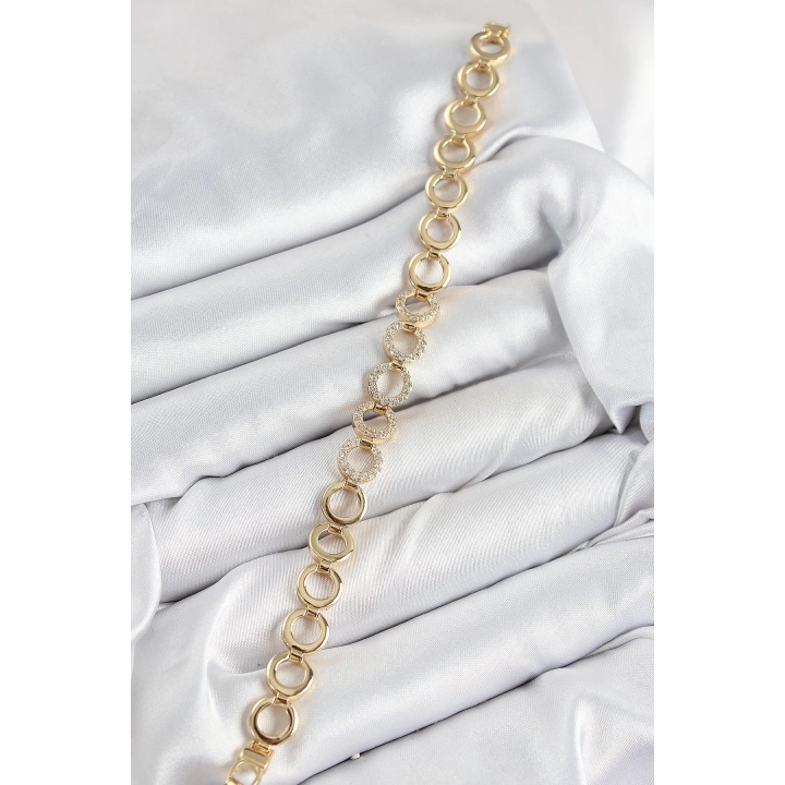 BFS Pirinç Zirkon Taşlı Sıralı Halka Model Gold Renk Kadın Bileklik