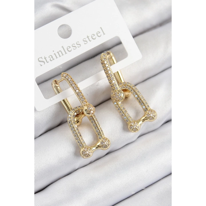 BFS Pirinç Zirkon Taşlı Tifany Model Gold Renk Kadın Küpe