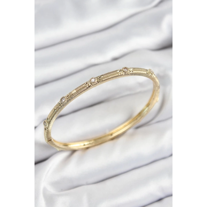 BFS Pirinç Zirkon Taşlı Vintage Model Gold Renk Kadın Kelepçe