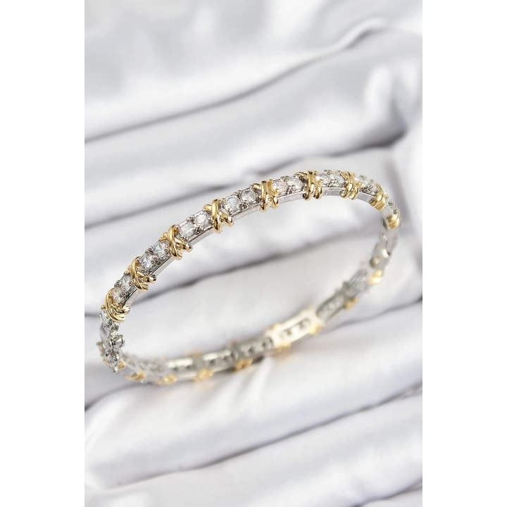 BFS Pirinç Zirkon Taşlı XOXO Model Gümüş Ve Gold Renk Kadın Bileklik