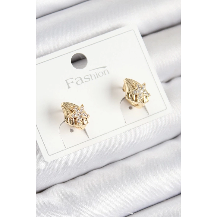 BFS Pirinç Zirkon Taşlı Yıldız Model Gold Renk Çocuk Küpe