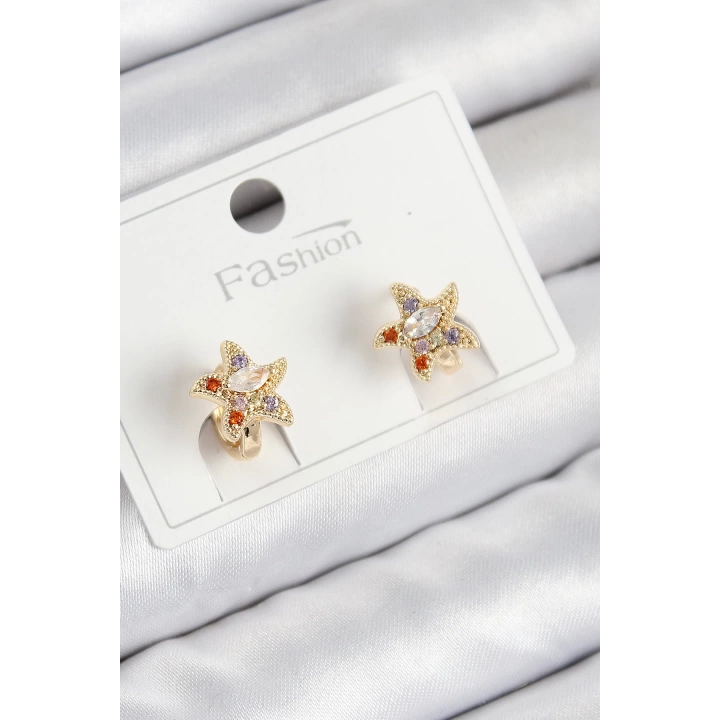 BFS Pirinç Zirkon Taşlı Yıldız Model Gold Renk Çocuk Küpe