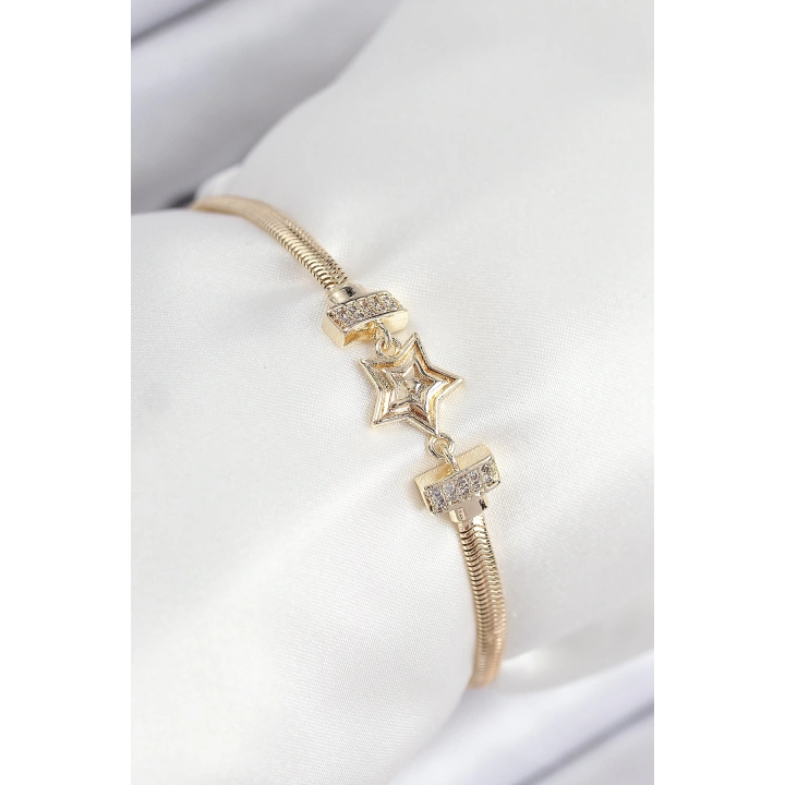 BFS Pirinç Zirkon Taşlı Yıldız Model Gold Renk Kadın Bileklik