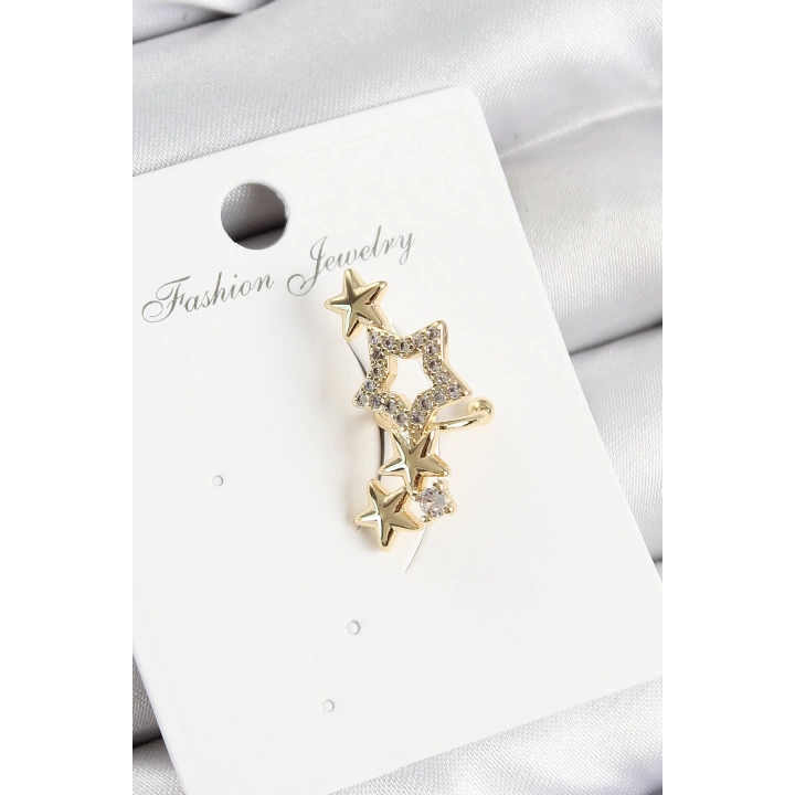 BFS Pirinç Zirkon Taşlı Yıldız Model Gold Renk Sağ Kıkırdak Küpe