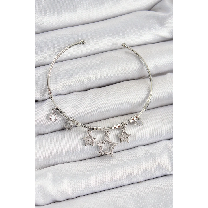 BFS Pirinç Zirkon Taşlı Yıldız Model Gümüş Renk Charm Bileklik