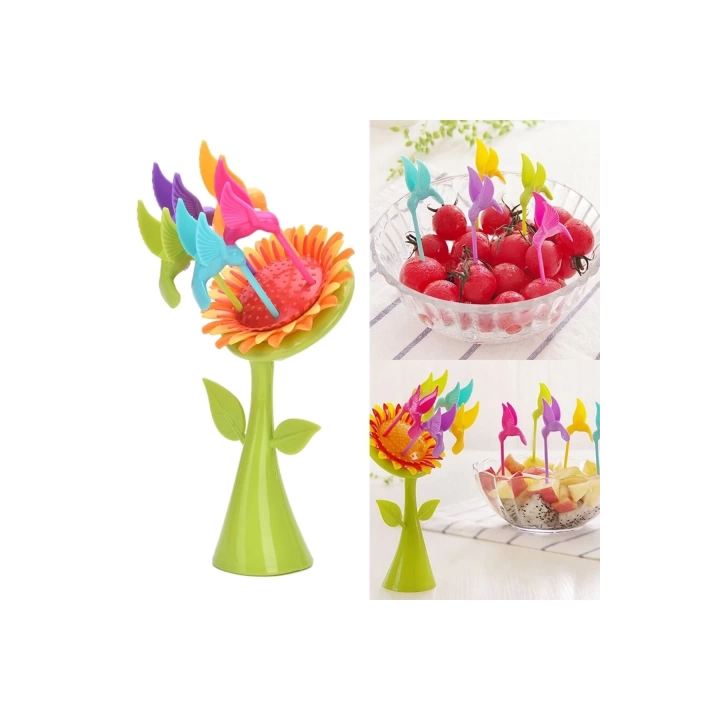 BFS Plastik Meyve Çatal Ayçiçeği 5 Kuşlar Çatal Set