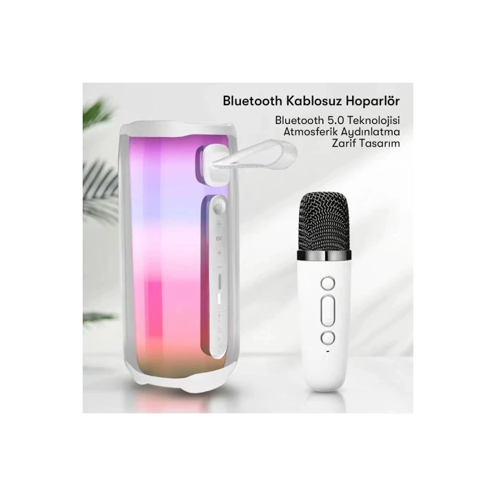 BFS Pluse 5 Mikrofonlu RGB Kablosuz Hoparlör - Beyaz