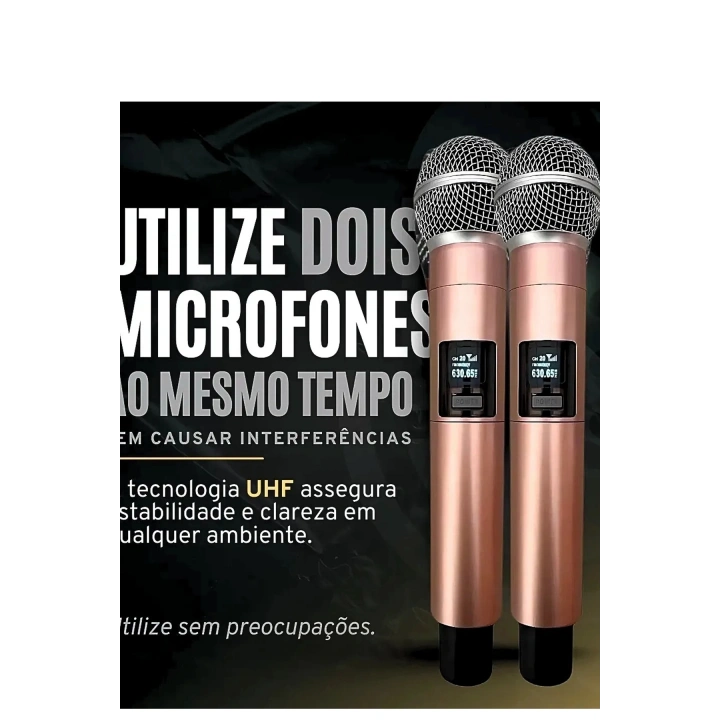 BFS Profesyonel Çiftli Kablosuz Mikrofon Seti Karaoke Şarj Edilebilir 50 Metre Mesafe Rose