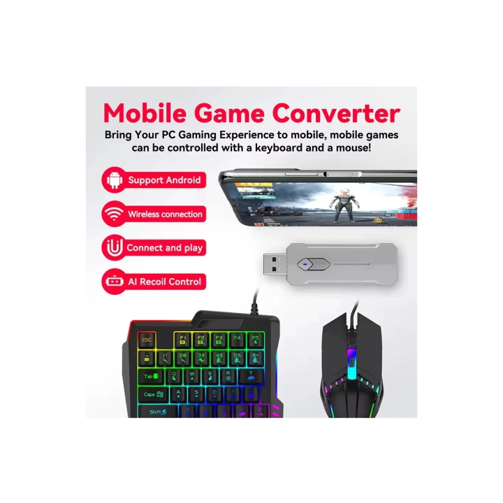 BFS Pubg Mobil Oyun Kiti 5in1 Bt5.3 Klavye Mouse Dönüştürücü Seti Pugb Seti