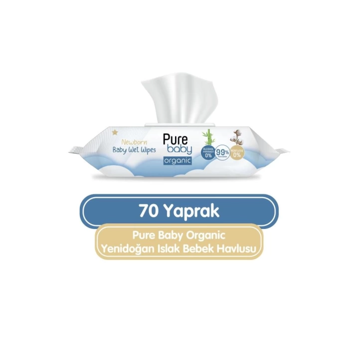 BFS   Pure Baby Organic Yenidoğan Islak Havlu Mendil 70 Yaprak