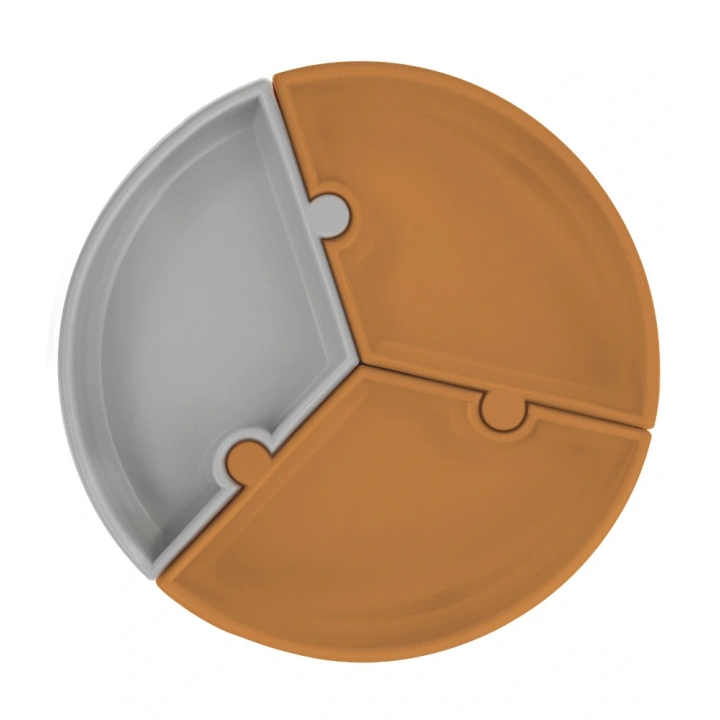 BFS Puzzle Vakum Tabanlı Silikon Tabak Woody Brown / Powder Grey