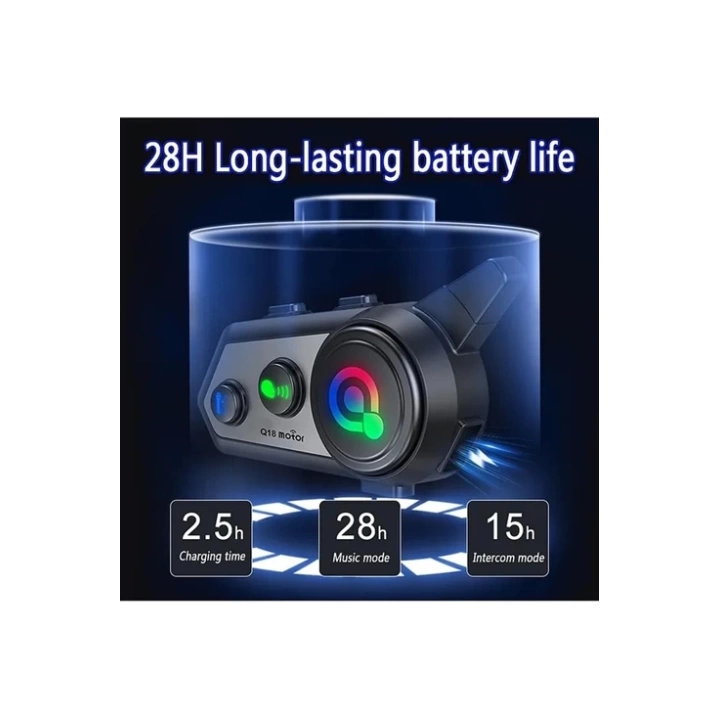 BFS Q18 Motosiklet Kask Kulaklık Intercom Işıklı 2 Eşleşme Özellikli 1000 Mah