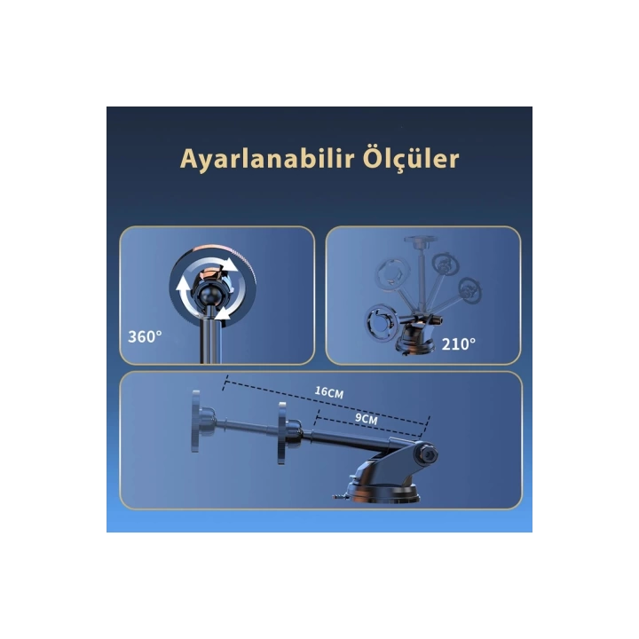 BFS Q33 Ayarlanabilir Yapışkanlı Manyetik Magsafe Araç Tutucu - Siyah
