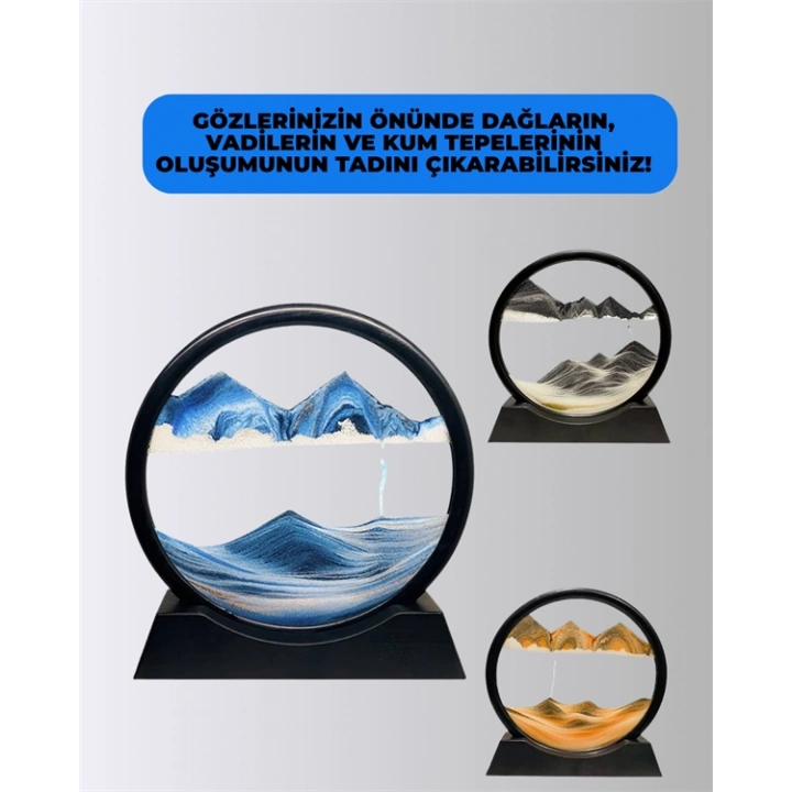 BFS Rahatlatıcı Kum Sanatı – Yuvarlak Cam Çerçeveli Hareketli Kum Resmi, Ofis ve Ev İçin Etkileşimli Masaüstü Süs