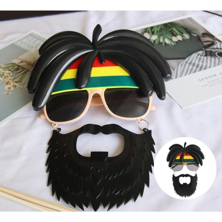 BFS     Rasta Peruklu Rasta Sakallı Bob Marley Bıyıklı Parti Gözlüğü 27x18 cm