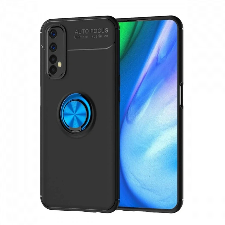 BFS  Realme 7 Kılıf Range Yüzüklü Silikon - Siyah-Mavi