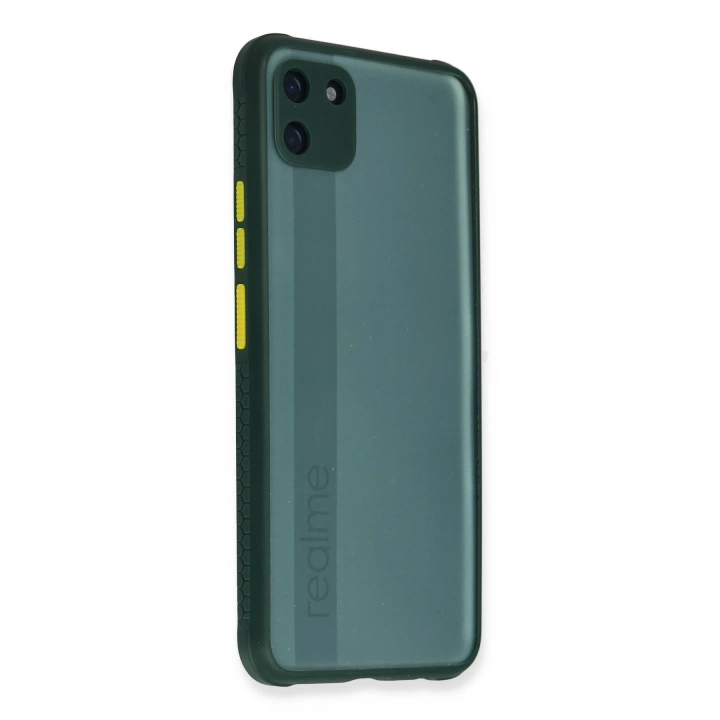 BFS  Realme C11 Kılıf Miami Şeffaf Silikon - Koyu Yeşil