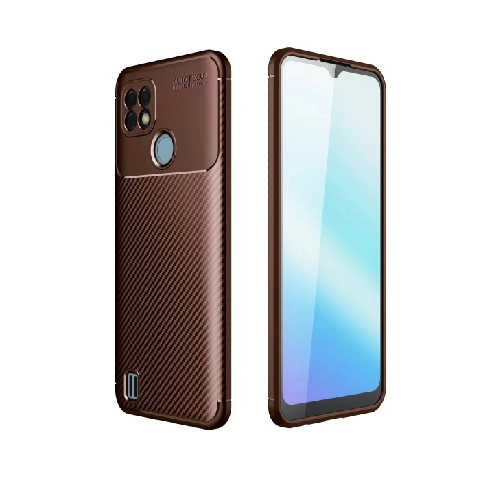 BFS  Realme C21 Kılıf Auto Focus Karbon Kapak - Kahverengi
