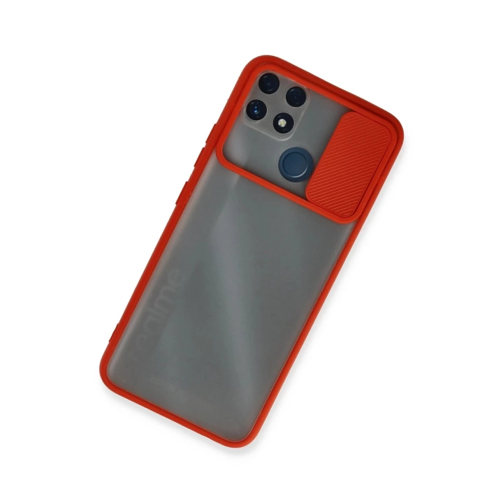 BFS  Realme C25 Kılıf Palm Buzlu Kamera Sürgülü Silikon - Kırmızı