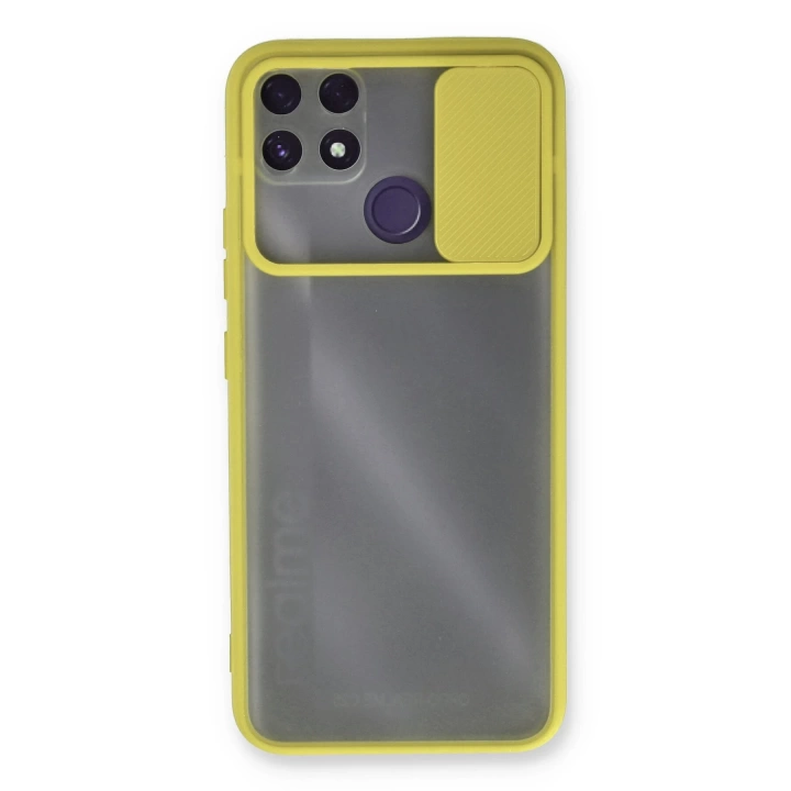 BFS  Realme C25 Kılıf Palm Buzlu Kamera Sürgülü Silikon - Sarı