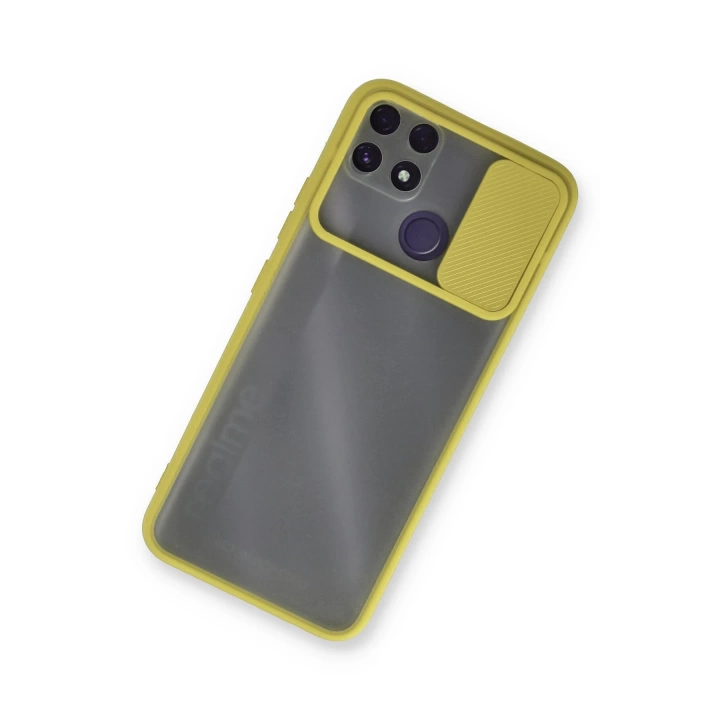 BFS  Realme C25 Kılıf Palm Buzlu Kamera Sürgülü Silikon - Sarı