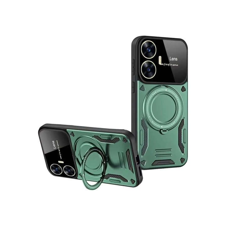 BFS  Realme C55 Kılıf Joy Lens Standlı Kapak - Koyu Yeşil