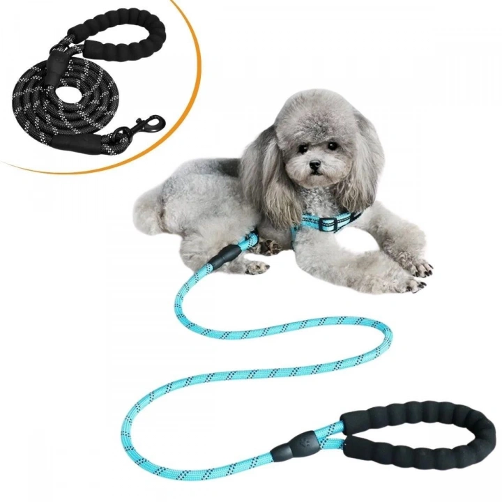 BFS  Reflektörlü Fosforlu Köpek Gezdirme Halatı Tasma Kayışı Metal Kancalı 130 cm
