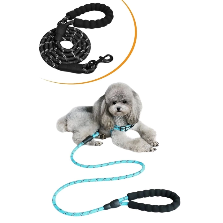 BFS  Reflektörlü Fosforlu Köpek Gezdirme Halatı Tasma Kayışı Metal Kancalı 130 cm