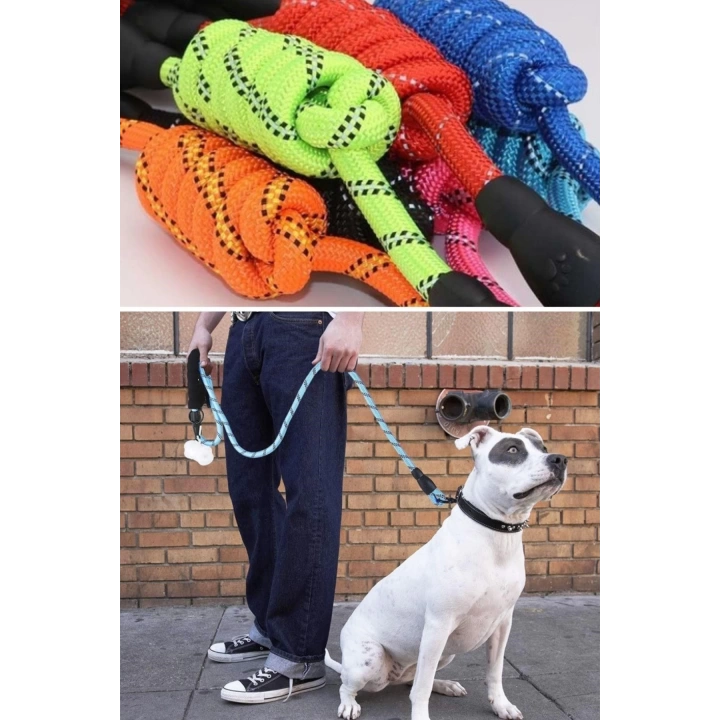 BFS  Reflektörlü Fosforlu Köpek Gezdirme Halatı Tasma Kayışı Metal Kancalı 130 cm