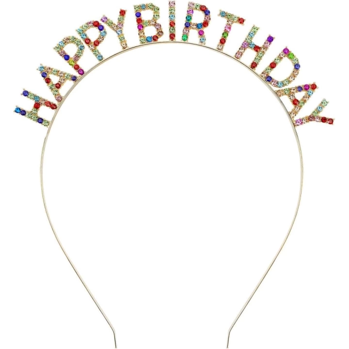 BFS     Rengarenk Kristal Taşlı Ekstra Lüks Gümüş Kaplama Happy Birthday Taç 16x17 cm