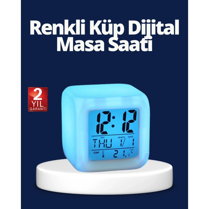 BFS Renk Değiştiren LED Alarmlı Dijital Küp Masa Saati