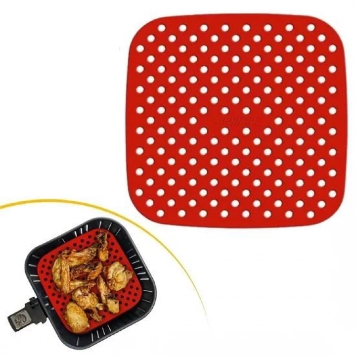 BFS   Renkli Isıya Dayanıklı Yıkanılabilir Silikon Fırın Ve Airfryer Kare Pişirme Matı 21,5 Cm