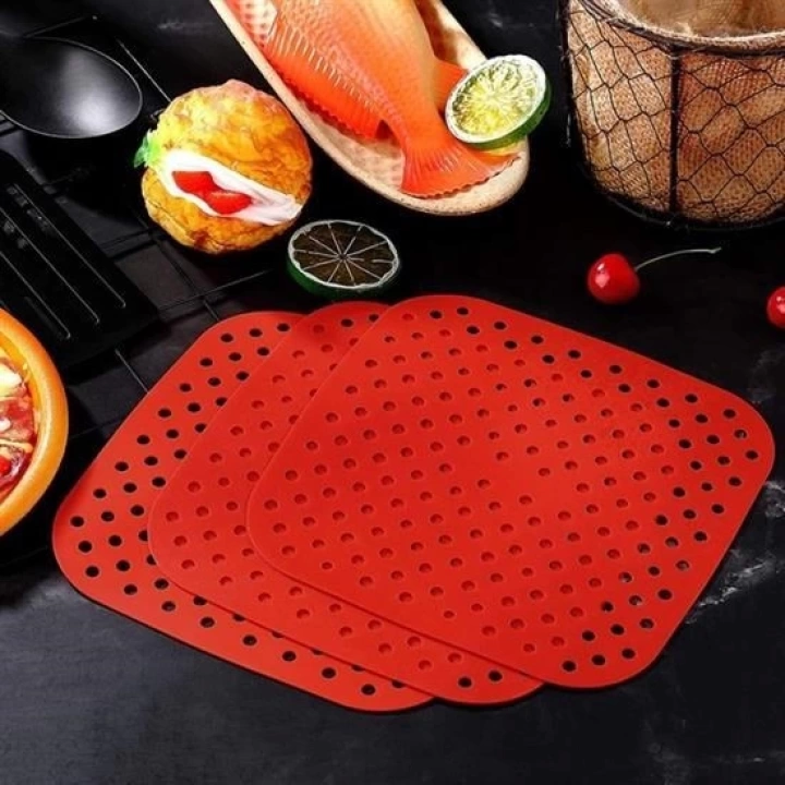 BFS   Renkli Isıya Dayanıklı Yıkanılabilir Silikon Fırın Ve Airfryer Kare Pişirme Matı 21,5 Cm