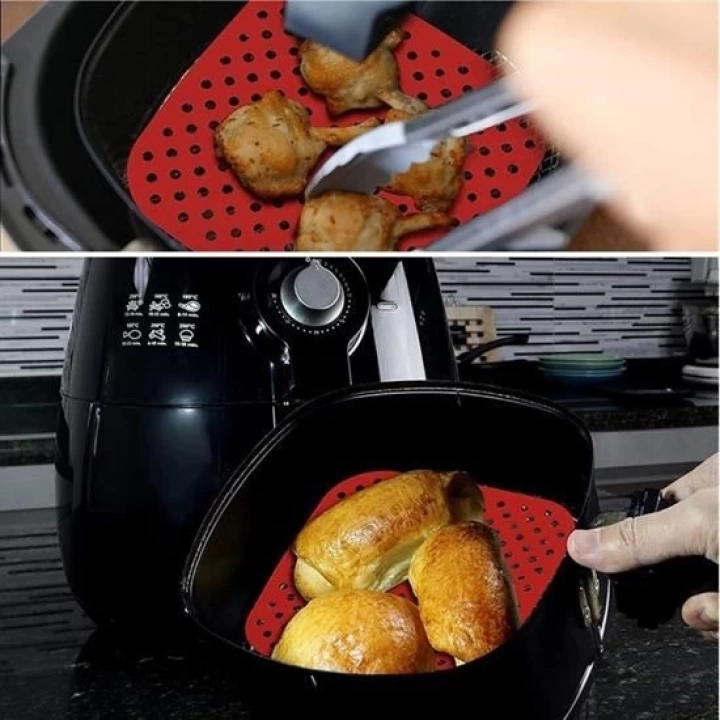 BFS   Renkli Isıya Dayanıklı Yıkanılabilir Silikon Fırın Ve Airfryer Kare Pişirme Matı 21,5 Cm